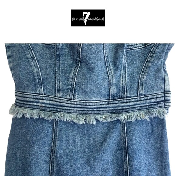 7 For All Mankind NEW MUSE Frayed Fitted Vintage Denim Dress S - Picture 4 of 12